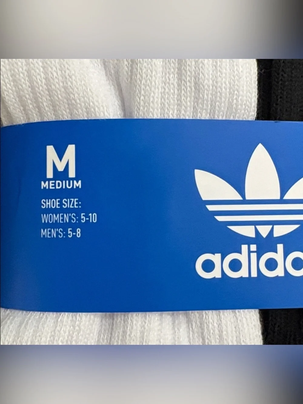 Size M Adidas Originals Trefoil Cushioned Crew Socks 6-Pack White/ Black
